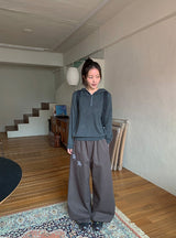 Kidu Color Matching Frill Hood Knit