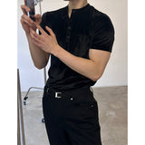 [MUSCLE FIT] ベルベットゴルジヘンリーネックハーフTシャツ