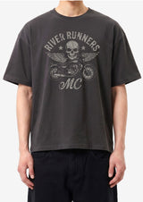 メンズコットン半袖クロップドTシャツ モーターサイクル ダークグレー