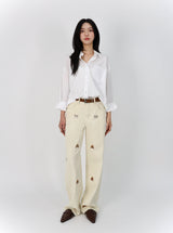 PUPPY EMBROIDERED CREAM DYED STRAIGHT DENIM code 26226
