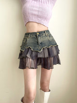 Aurora frill denim mini sk