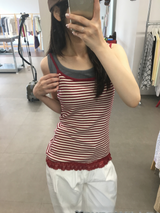 ソム ストライプ レース ノースリーブ (4color)