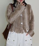 Gamants coloring gradation fringe long-sleeve cropped wool knitwear