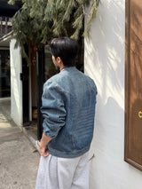 With denim biker jacket