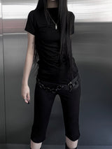 mock neck shirring short sleeve (3color)
