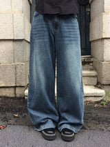 Deron Denim Washing Banding Snap Wide Pants