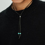 leather & turquoise beads necklace black