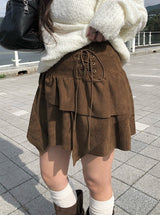 Leader Suede Eyelet Unbalanced Skirt