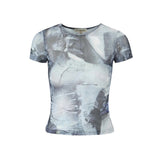 メッシュスパンデックスプリントショートスリーブTシャツ