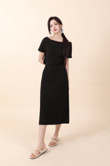 オフショルダースリットロングワンピース Black