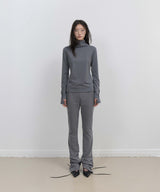 Button Slit Bootcut Pants / Charcoal