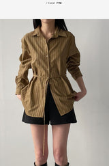 Herringbone Belted Loose-Fit Blouse