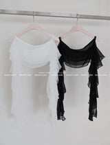 unbalanced see-through frill layered belt skirt