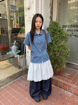 26SS★ [BAONHAUS] Krunen Linen Check Short Sleeve Shirt Blouse
