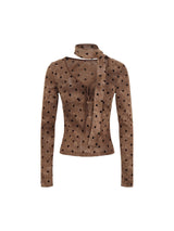 cotton wool scarf dot brown long-sleeve t-shirt