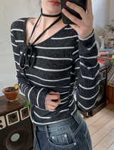 #Border Tie Point Slim Long Sleeve T-shirt (2color)