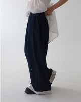 Lace Dark Denim Banded Waist Wide Pants