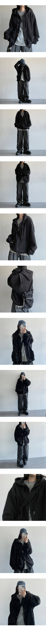 Odo Tantan Zurry Oversized-Fit Plain Hooded Zip-Up (7 colors)