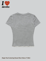 Magic Pearl Lettering Round Short Sleeve T-Shirt