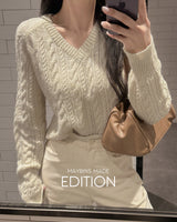 【MADE】V neck cable knitting 