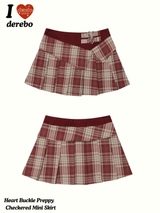 Heart Buckle Preppy Checkered Mini Skirt