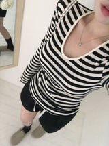 [MADE] Eden U-Neck Striped Long Sleeve T-Shirt