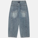 Shell washing wide balloon denim pants