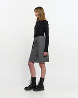 Ribbon Tied Slit Skirt _ GREY