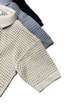 Mesh collar short sleeve knit 3C