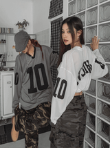 Sporty Numbering Mash V-Neck Long Sleeve