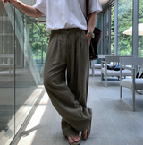 ノーメイスバックバンディングツータックリネンワイドパンツ