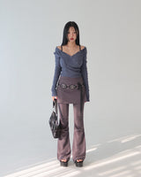 Hood Diagonal Snap Button Wrap T-Shirt