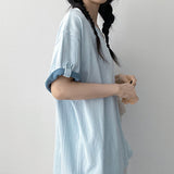 Loose fit💛 Button roll-up color-block short-sleeve tee (6 colors) 