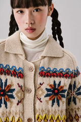 Grid Jacquard Cardigan [Ivory]