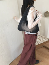 Curon punching net button see-through long sleeve cardigan