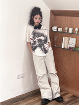プリントラウンドネックルーズ半袖Tシャツ