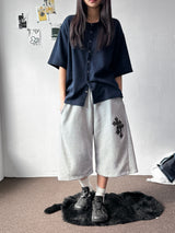 Millicrome Embroidered Patch Side Pintuck Bermuda Shorts 4color