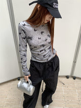 バタフライスパンデックス長袖Tシャツ