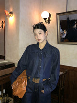 Deep blue bow tie denim shirt