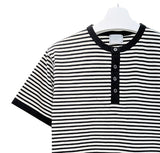 Yushi ストライプヘンリーネック半袖Tシャツ