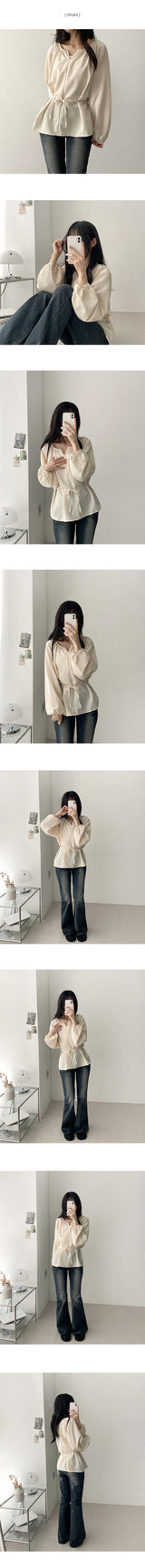 Innocent Mood Shirring Ribbon Loose Fit Wrap Blouse