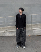 フィンガーホール ヘンリーネック ワッフル リンガー Tシャツ