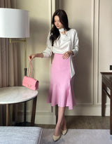 Elnon Drape Satin Tie Blouse