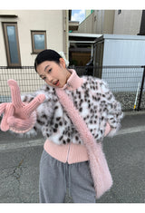 ピンクレオパードハイネックジップアップジャンパー