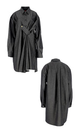 ドレーピングベーシックロングシャツ  ライクデニムブラック