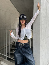 サマースナップボタンシースルークロップカーディガン
