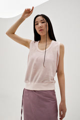 Linen oval neck knit, Pink