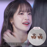 [CHUU Piercing] Heart Crystal and Ribbon Piercing - Rosegold