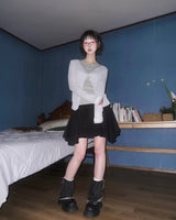 (2color) Lace Unbalance Flare Mini Skirt