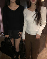 Teua Ribbed Lace V-neck Knit